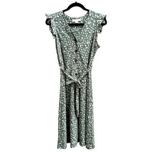 Monteau Floral Button Front Dress Women's M Tie Waist Retro Prairie Cottagecore